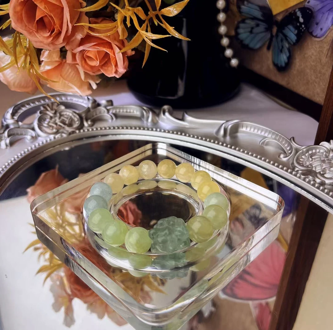 天然绿蓝宝海蓝宝柠檬晶手串提升气质水晶