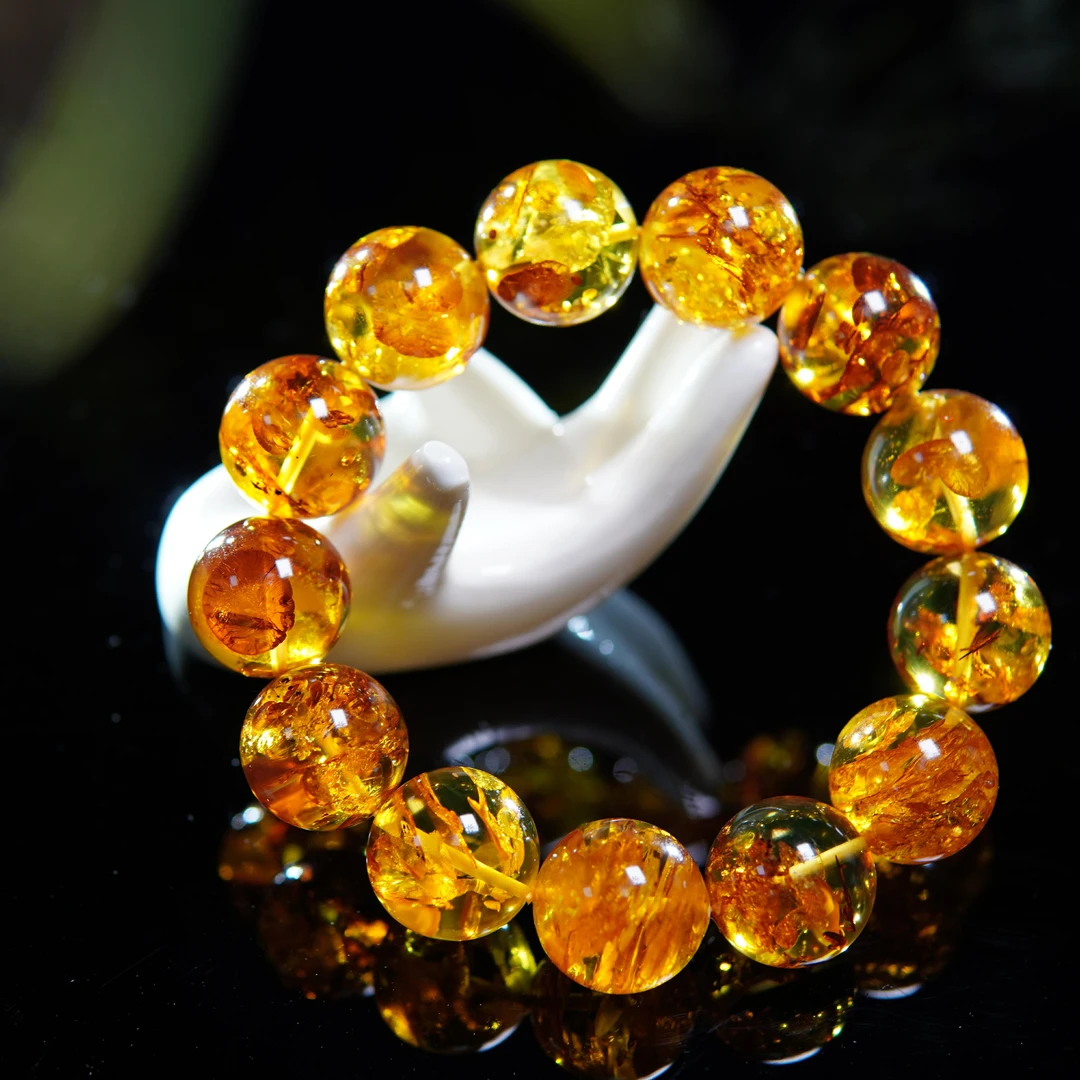 美燕珠宝-18mm俄罗斯天然花珀圆珠手串琥珀手串