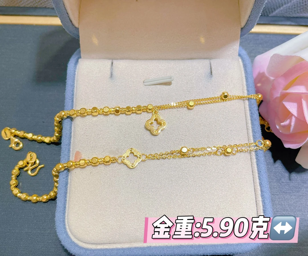 足金999方糖四叶草手链ins时尚仙女 多样性发货