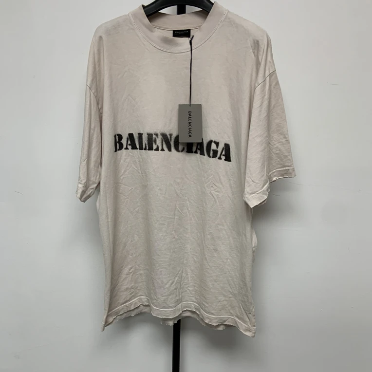 99新 Balenciaga/巴黎世家 字母圆领磨损效果套头直筒短袖 01583
