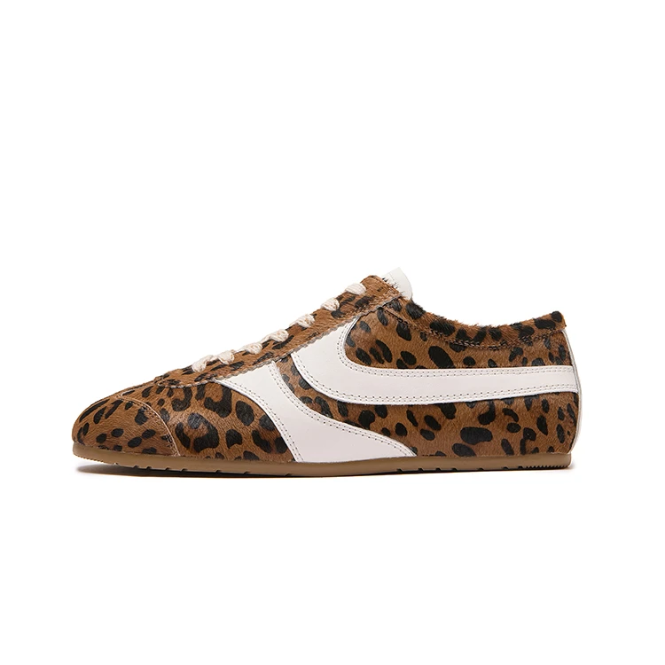秋上新平底方头马毛豹纹德训鞋时尚休闲鞋深口极简风高级感女单鞋