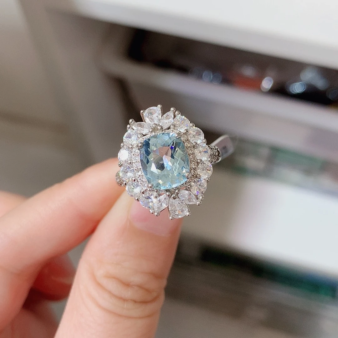 海蓝宝石戒圈银S925镶嵌