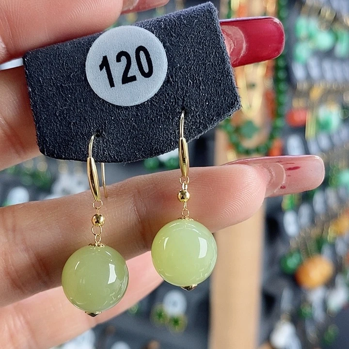 和田玉耳饰18K金镶嵌