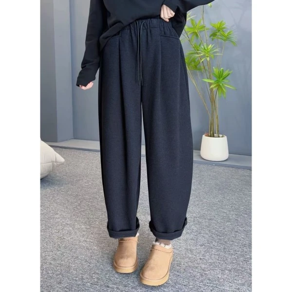 25950 抽绳打褶小口袋设计加绒冬季百搭休闲裤