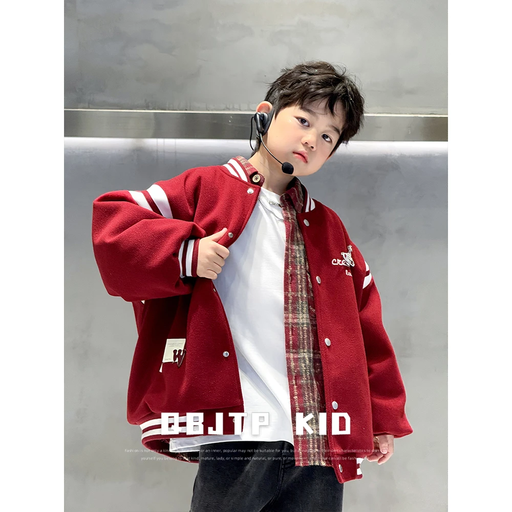 Q宝家童品12月新款 男童棒球服外套儿童冬款夹棉时尚棒球衣夹克潮