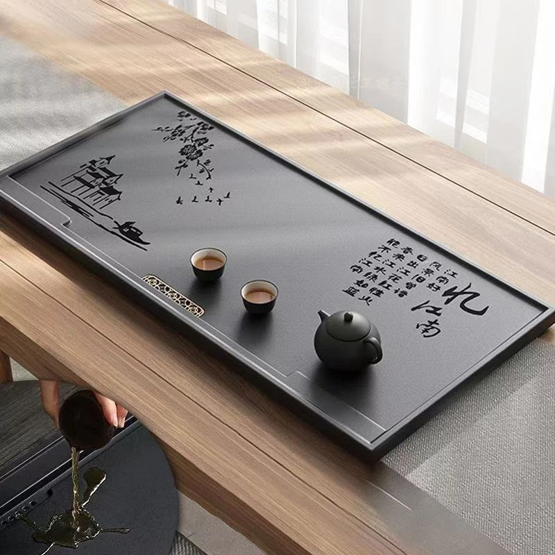 新款忆江南款石茶盘乌金石茶盘家用新中式轻奢简约家用办公直排