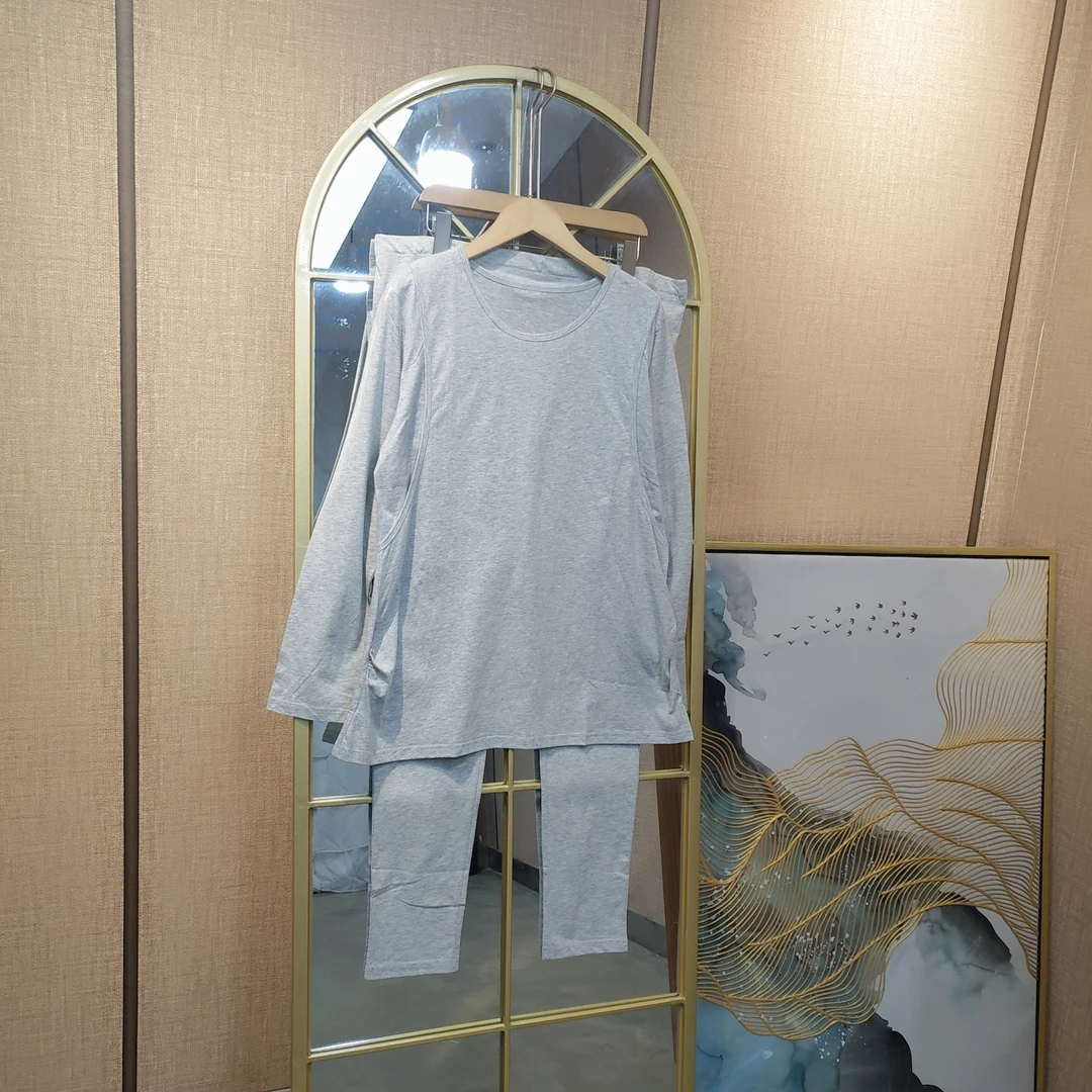 EY124爱六甲孕妇简约百搭灰色秋衣秋裤套装L100-130XL140XXL150