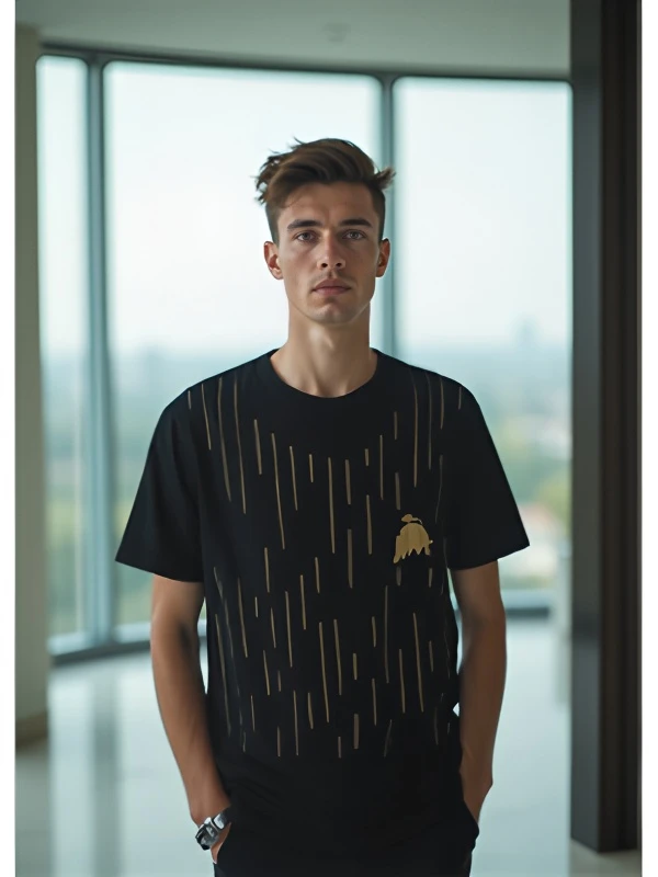 2025男士夏季针织烫钻柔软亲肤透气宽松休闲黑色针织T恤上衣纯棉