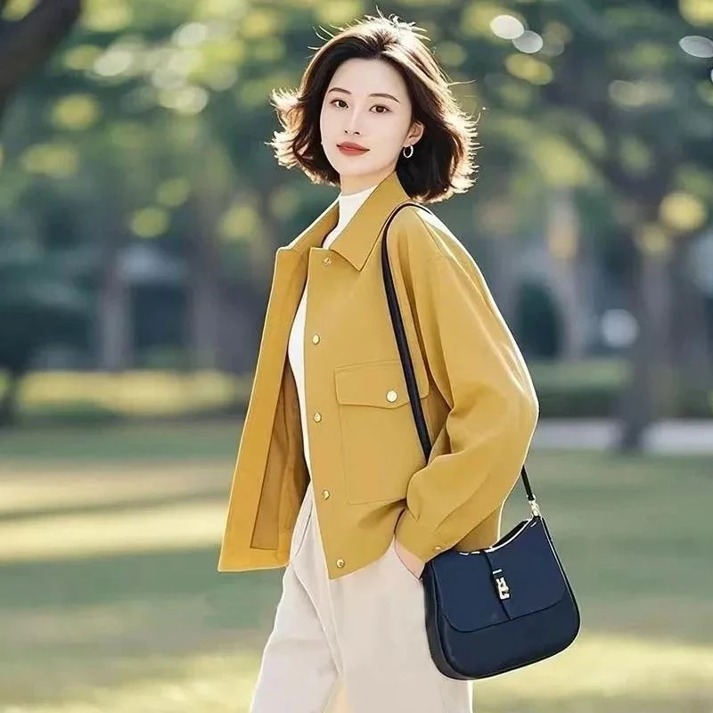 时尚百搭外套女装上衣2025年春秋季新款纯色通勤设计感Polo领