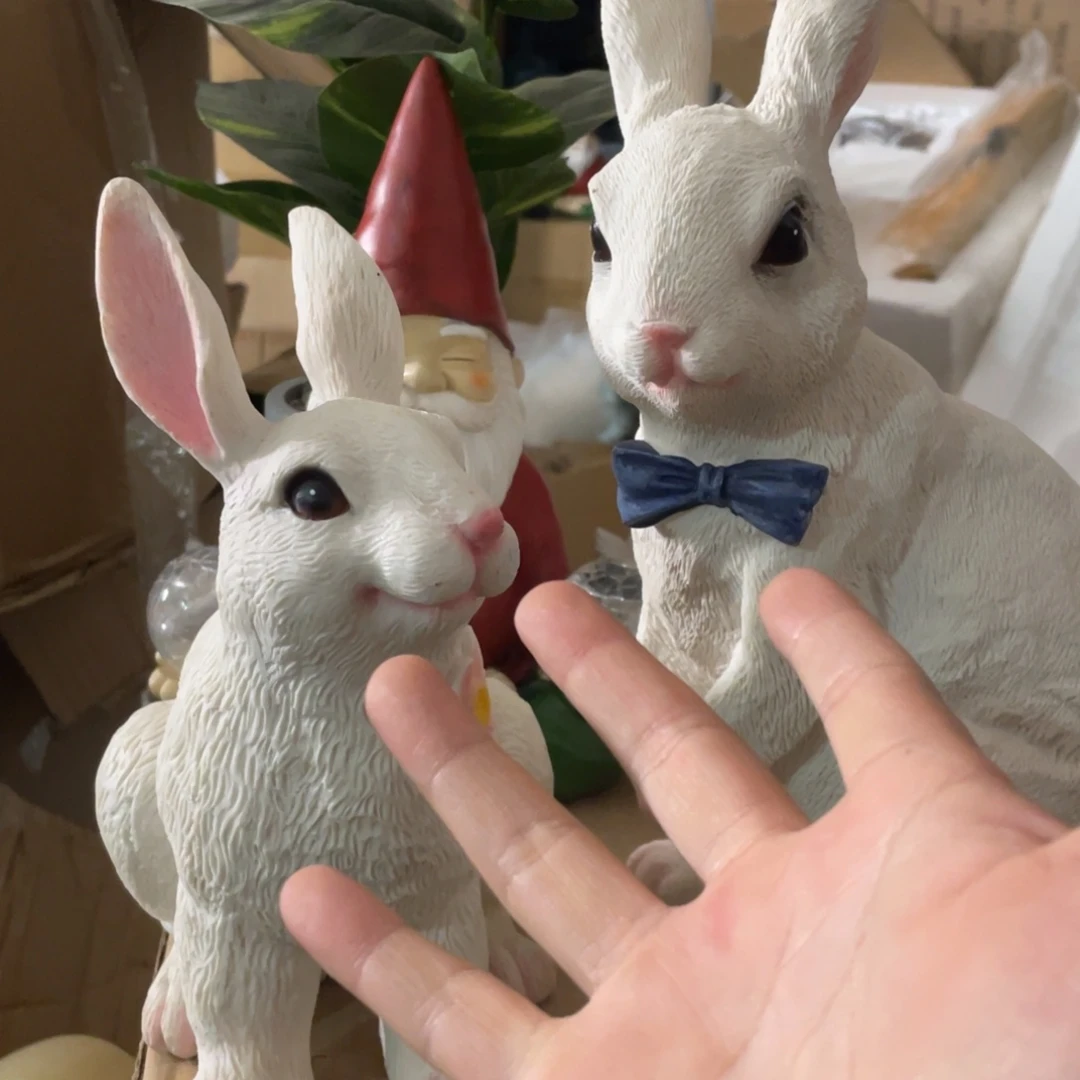 【闪购商品】树脂仿真小白兔一对蝴蝶结