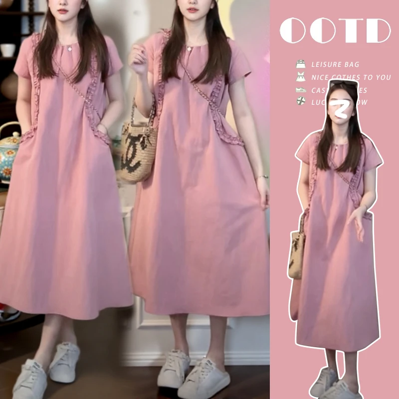 孕妇裙2025夏季新款宽松休闲时尚洋气高腰显瘦气质甜美孕妇连衣裙