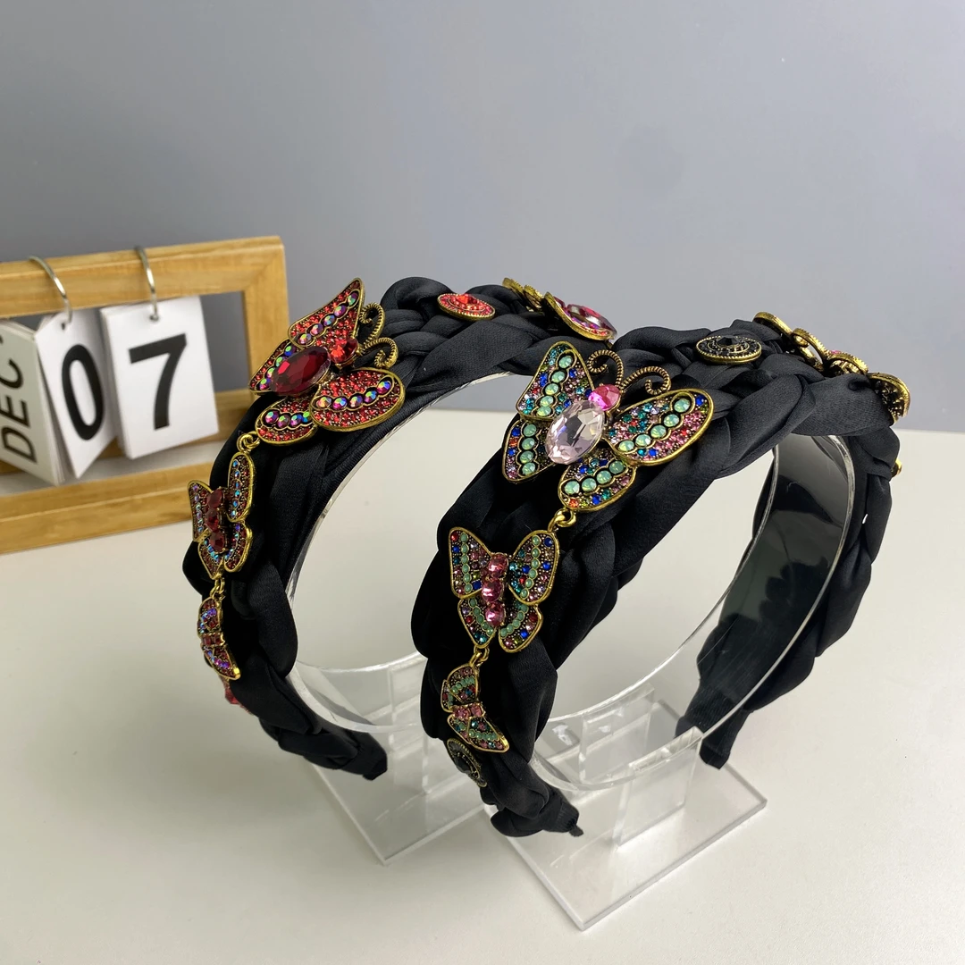 钛合金蝴蝶款发箍百搭时尚轻奢复古重工编织黑色