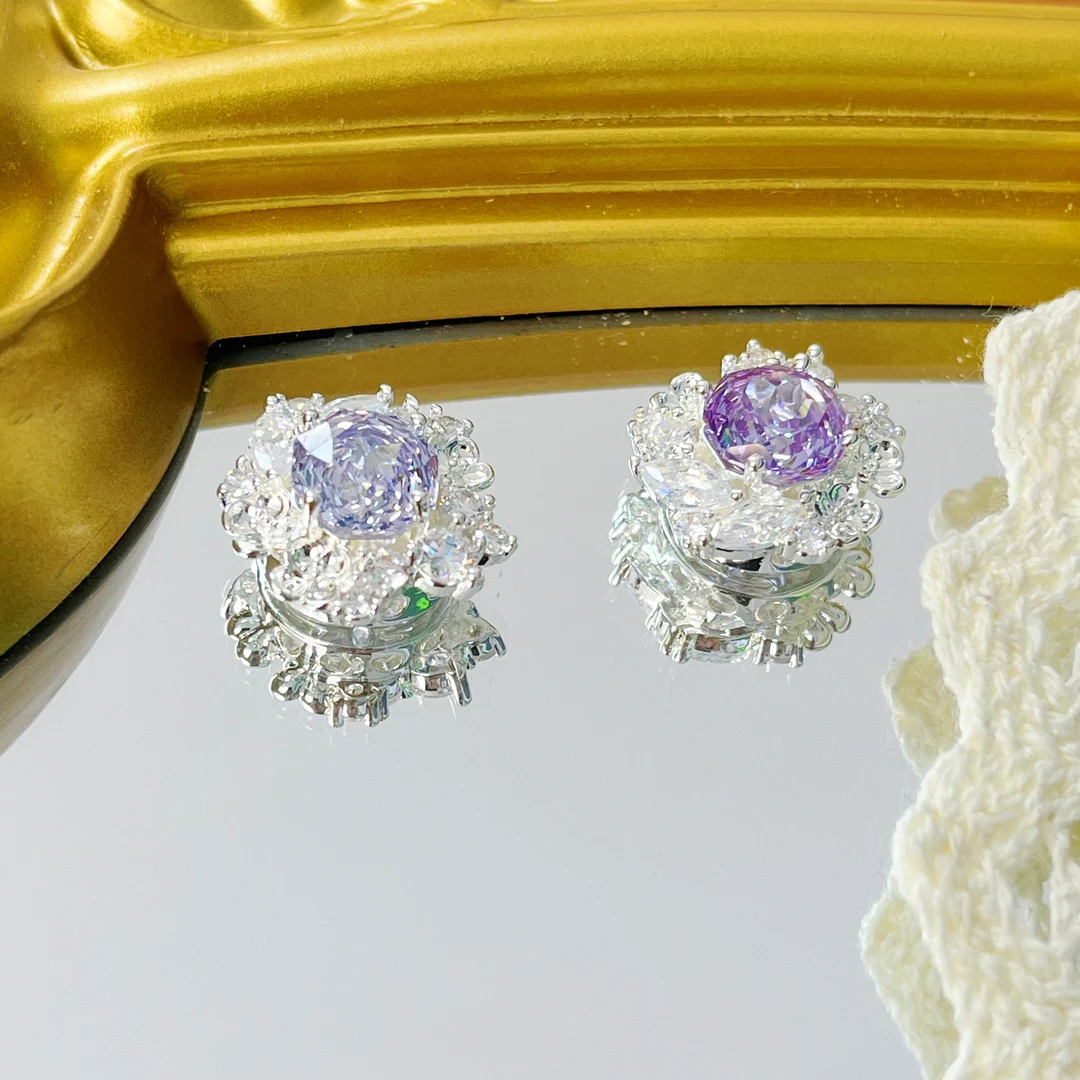 左夕M7838【1个银底紫玫瑰玫瑰的故事通孔】铜镀银高保色DIY配饰