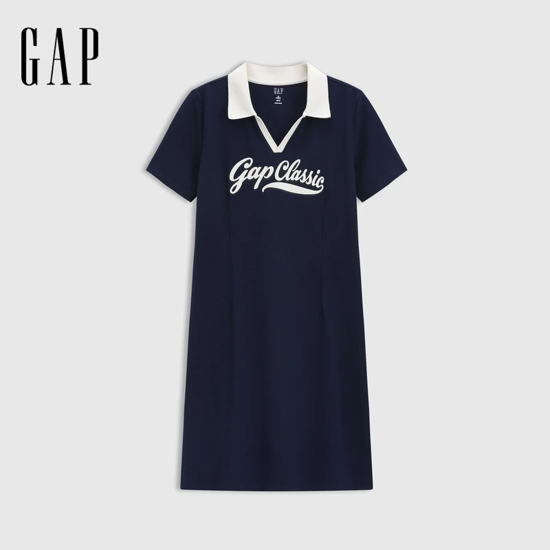 休闲Gap女装2025夏季新款印花琥珀流光polo领短袖连衣裙764905