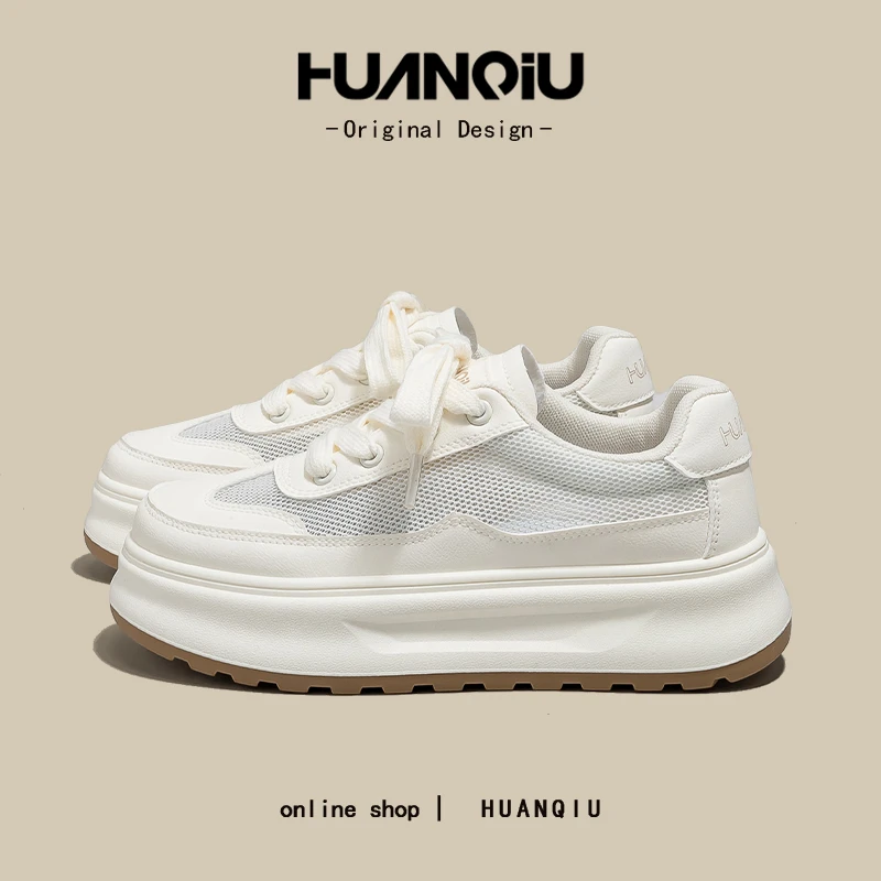 环球明星同款网面透气小白鞋女2025夏新款厚底增高潮休闲板鞋K732