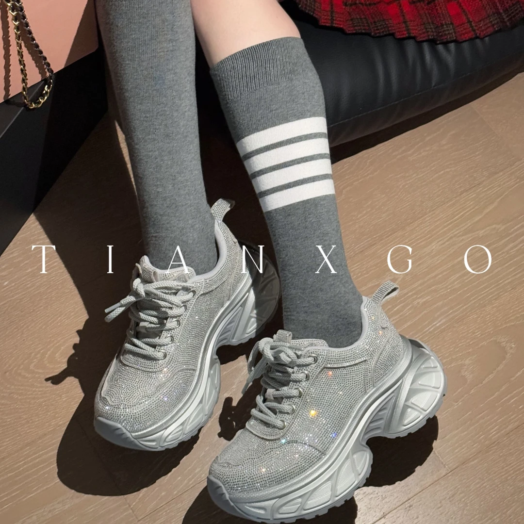 TIANXGO | 5new春季烫钻时尚超轻厚底休闲百搭运动鞋