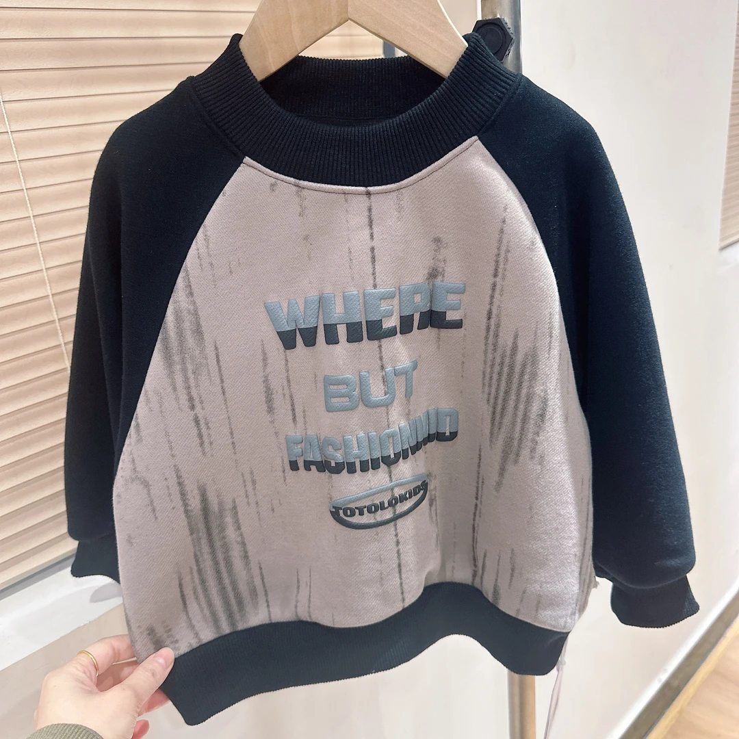 L2-4。66911橘子冬款一体绒男童时尚潮流扎染卫衣