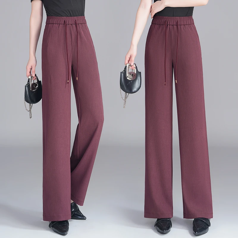 冰丝高腰垂感阔腿裤宽松直筒设计舒适百搭休闲裤女春夏小个子