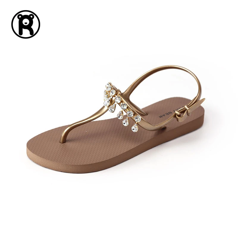 ROCKY BEAR/洛克熊SD22水钻平底夹脚凉鞋女沙滩时尚流行罗马鞋女