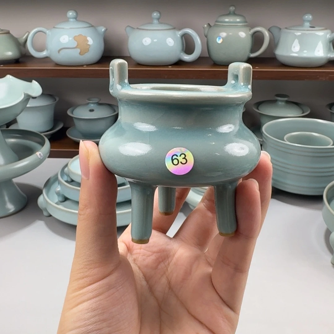 摆件微瑕汝窑仿古釉高足线香炉