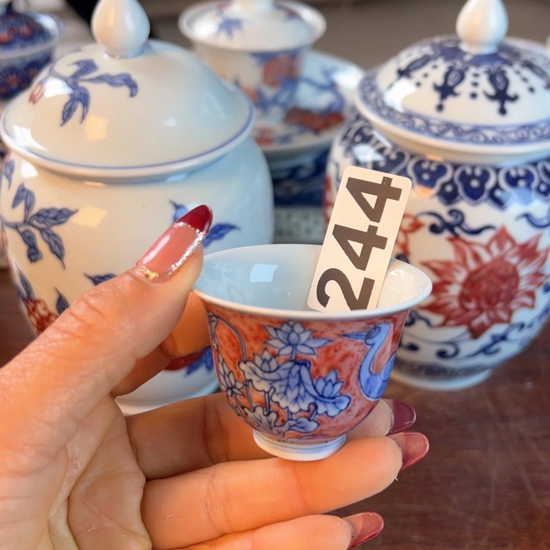 杯新*发青花釉里红原矿