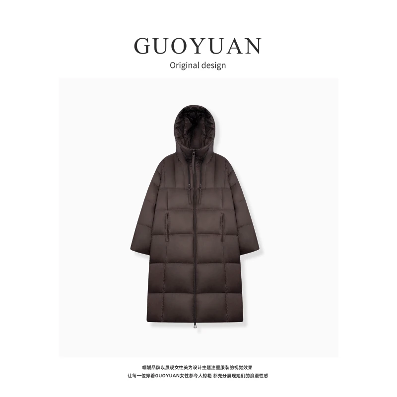 GUOYUAN轻柔泡芙拉链设计连帽时尚90/长款 羽绒服外套WT870