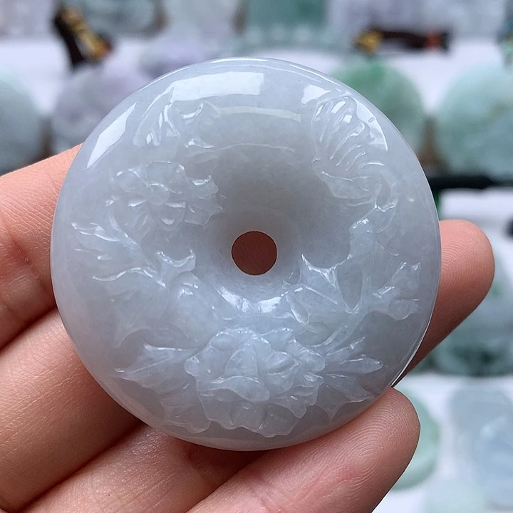 翡翠未镶嵌颈饰花开富贵两面工艺卡厚12+