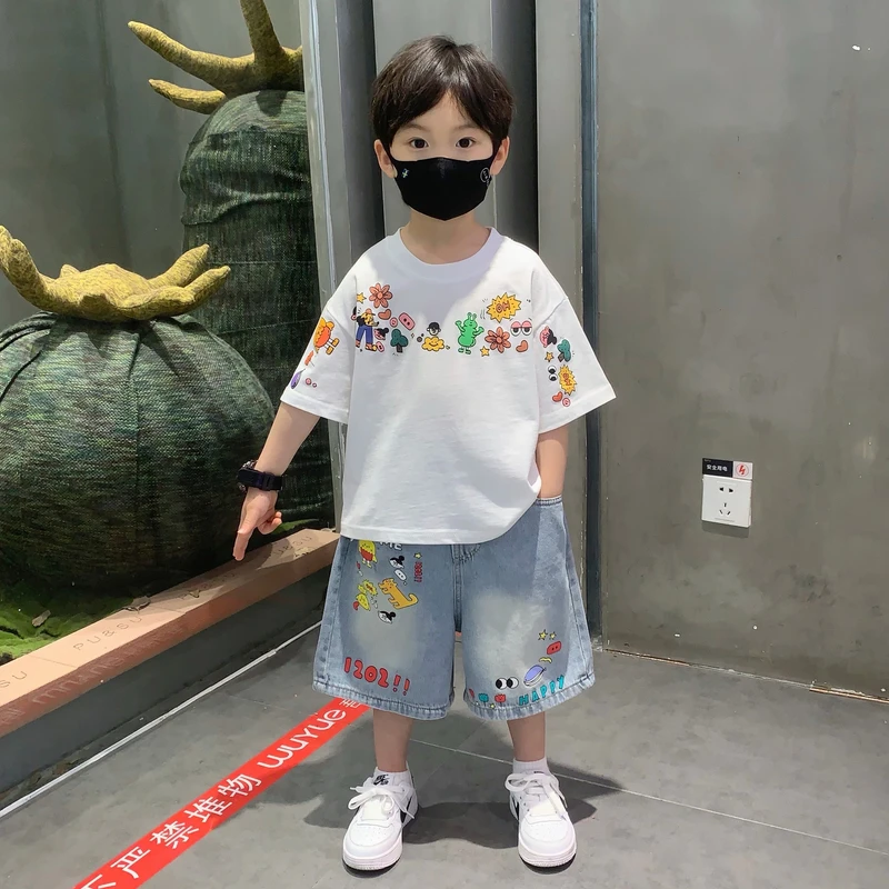 儿童衣服2025新款男童夏装套装男孩休闲时尚童装男宝夏天短袖T恤