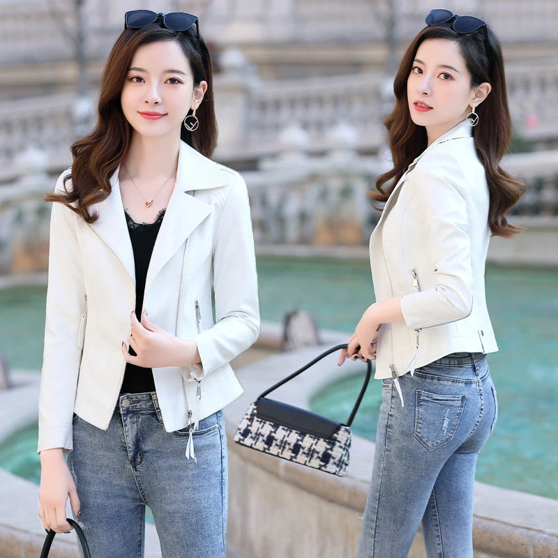 修身外套时尚春秋冬短款百搭休闲修身皮衣春秋朋克风秋季洋气