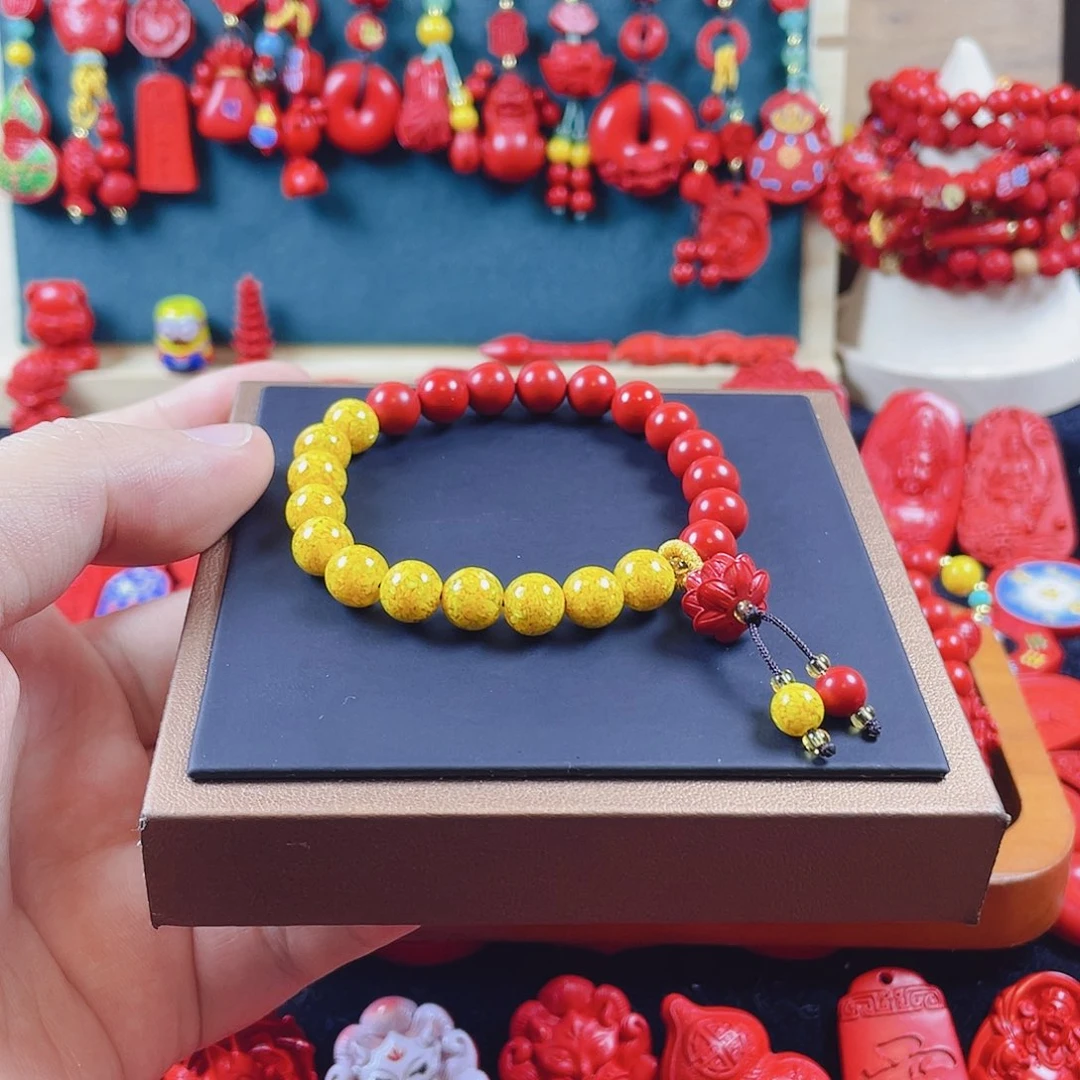 天然辰砂含辰砂工艺品卡8半壁江山手串