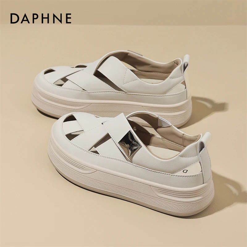 达芙妮包头凉鞋女款2025新款夏季镂空透气松糕单鞋厚底增高渔夫鞋