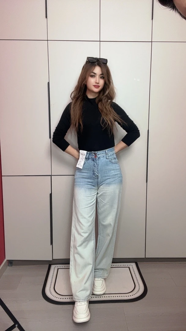 803款高级感直筒裤休闲时尚蓝灰色女牛仔裤包邮