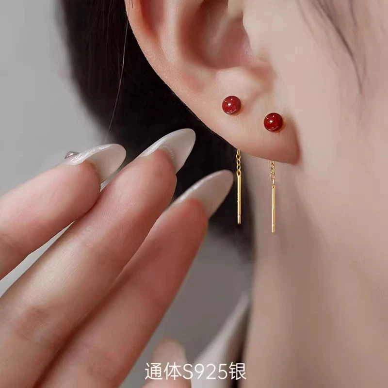 相思红豆耳钉2025新款爆款中国风红色耳线小众轻奢气质大耳钉