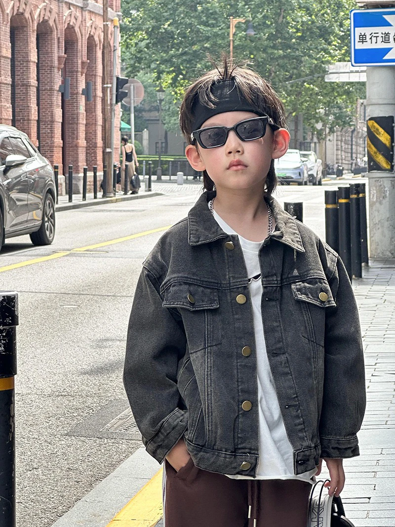 清仓！拉萨发货90码100码男童韩版新儿童翻领复古潮酷百搭牛仔外套