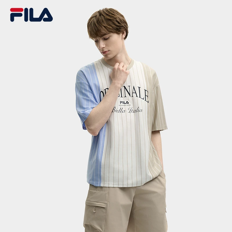 FILA斐乐男士【抗皱亲肤撞色条纹】夏季新款休闲短袖T恤F11M529109F