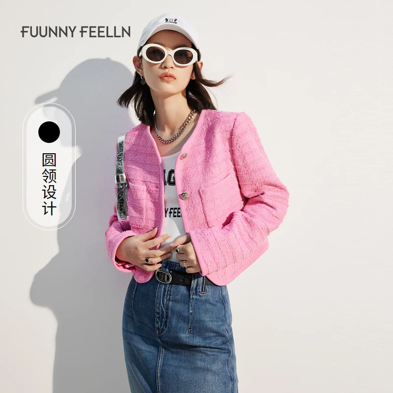 短外套女装上衣小香风女休闲设计感圆领气质撞色时尚短款FC00738