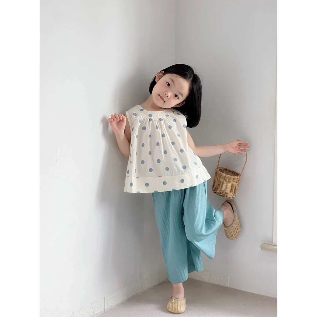 女童夏季新款套装波点无袖背心洋气宽松裤子女宝宝两件套