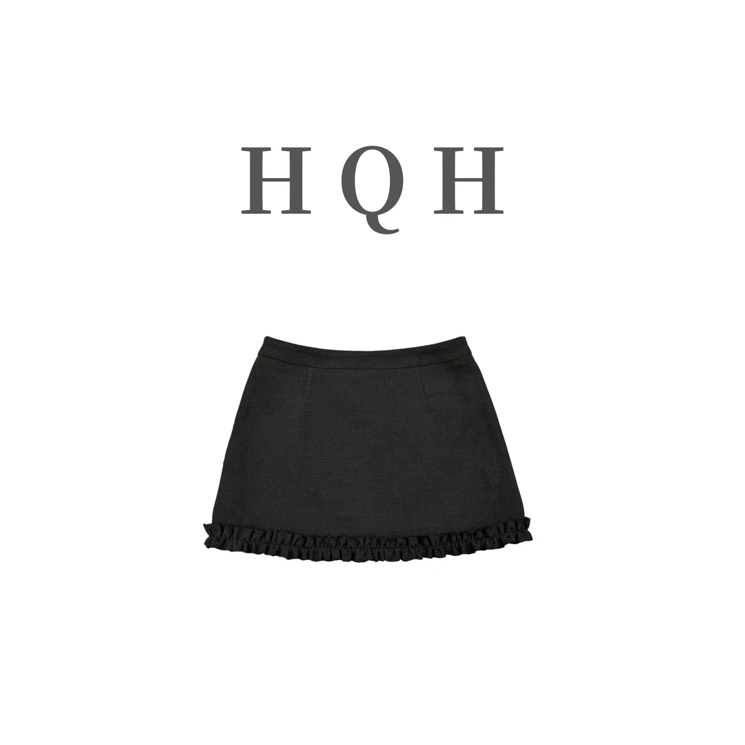 『君君定制』高级休闲复古气质设计感花边防走光显瘦短裙2067#