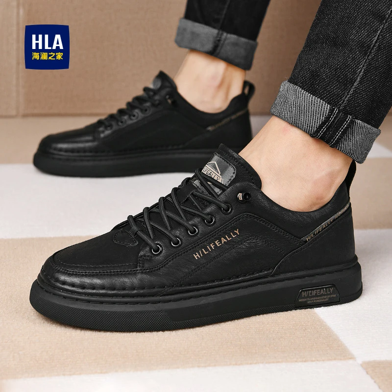 海澜之家春季新款男鞋百搭时尚黑色休闲板鞋男士上班通勤防水皮鞋