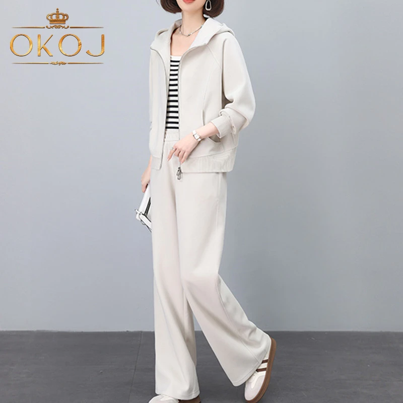 OKOJ时尚休闲两件套女宽松显瘦亲肤抗皱秋季新款大码女装运动套装