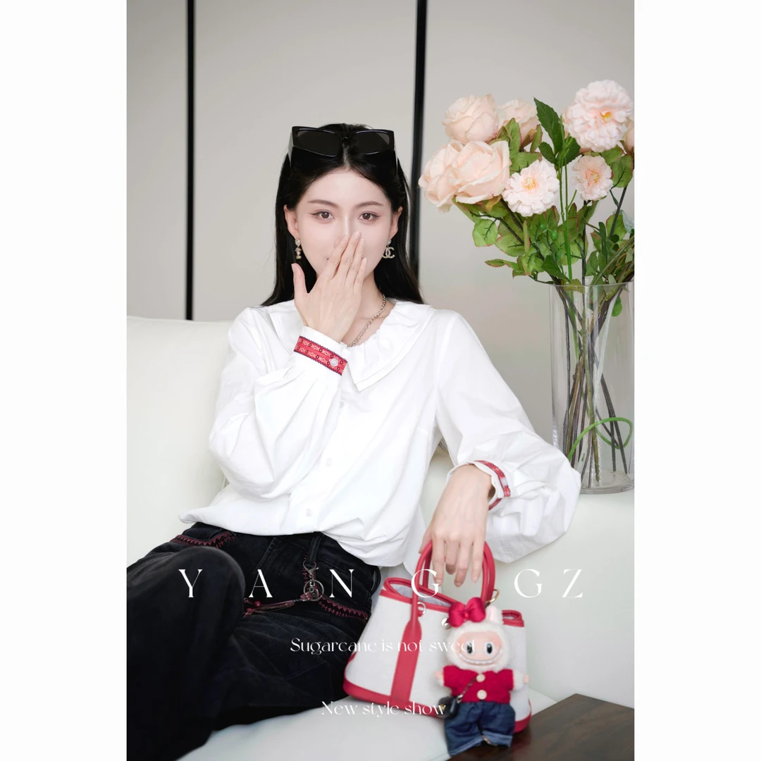 YANG GZ【唐顿庄园】复古双层荷叶边娃娃领衬衫女 GZ5153GL602609