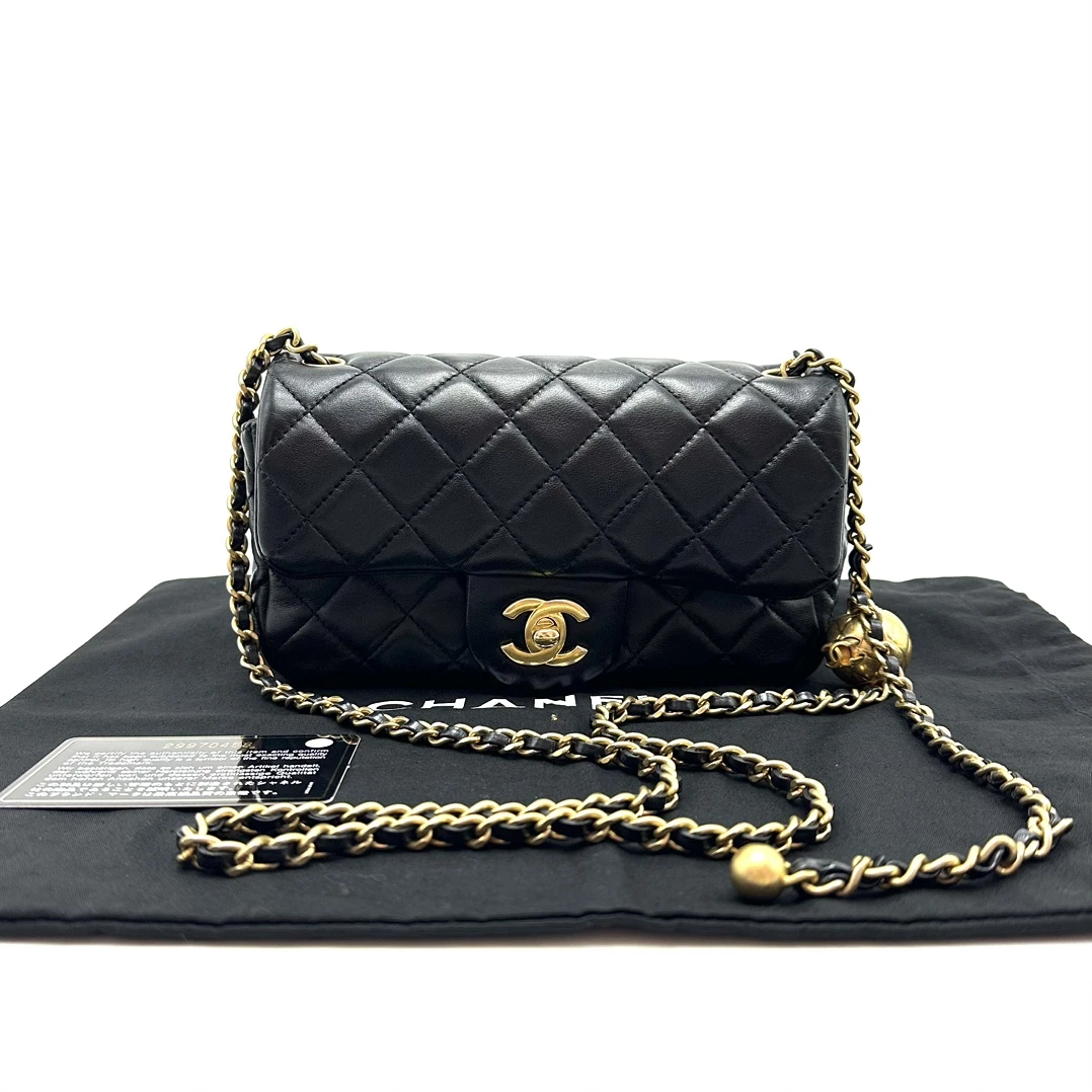 95新 Chanel/香奈儿 黑金金球大mini单肩斜挎包 83192