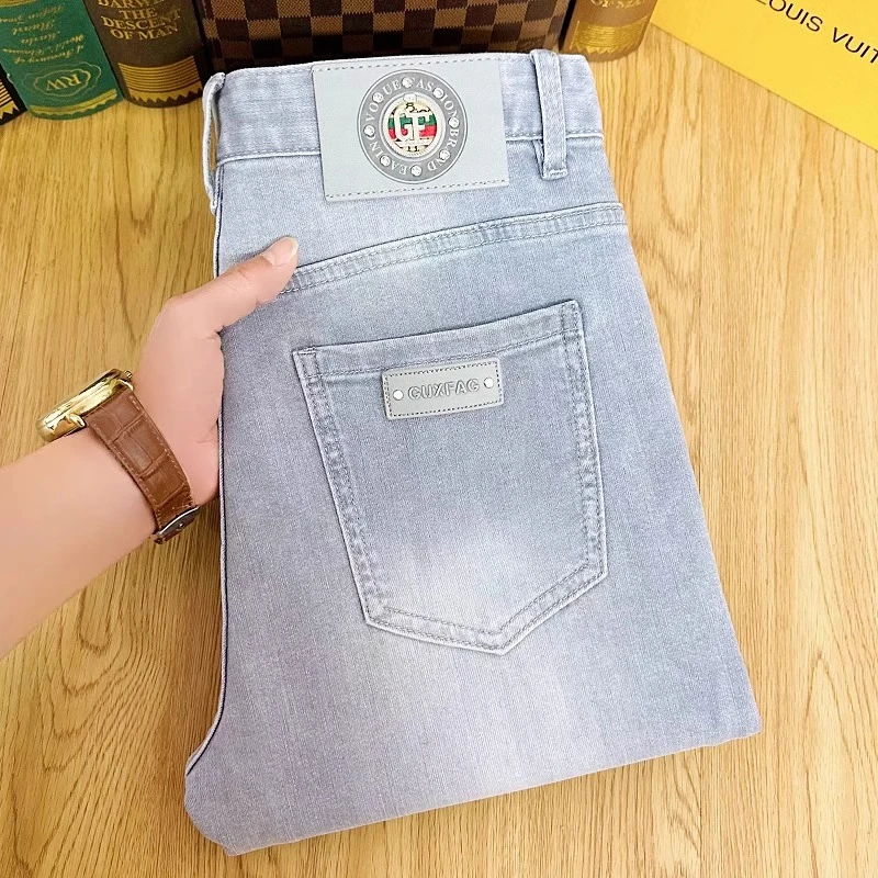 Cebrodz2025新款男浅灰色春夏薄款肤感莱赛尔冰丝凉感修身小脚裤