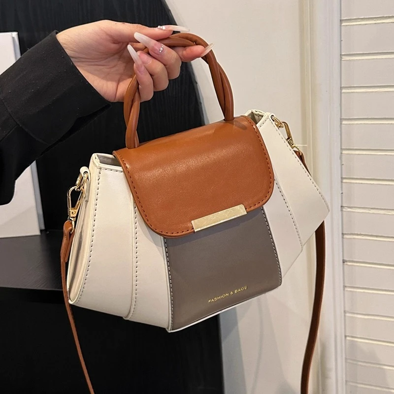 小众设计包包女2025春夏新款高级感洋气百搭斜挎包拼色手提马鞍包
