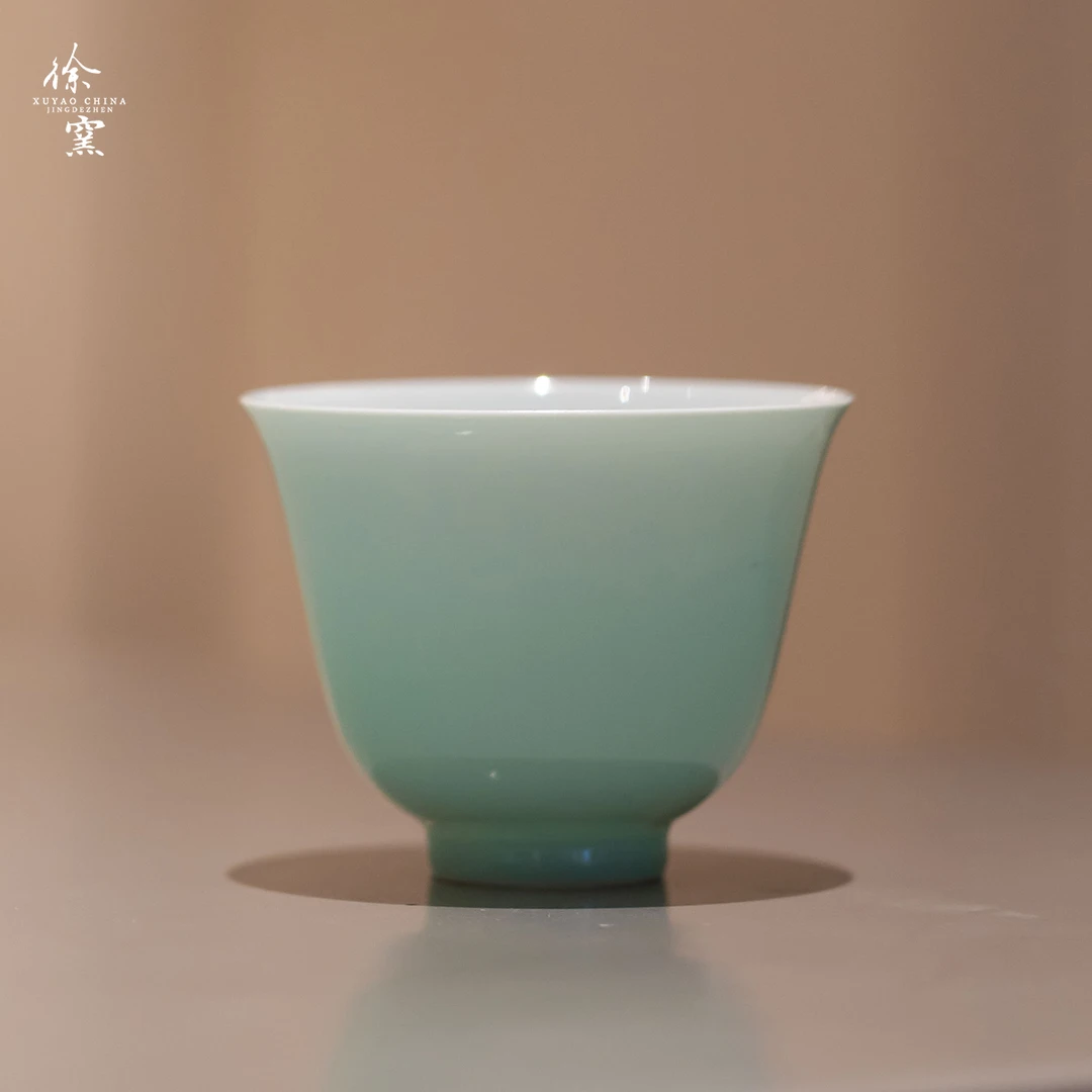 徐窑 湖水绿花神杯  全手工景德镇粉彩世家高端手绘送礼主人杯