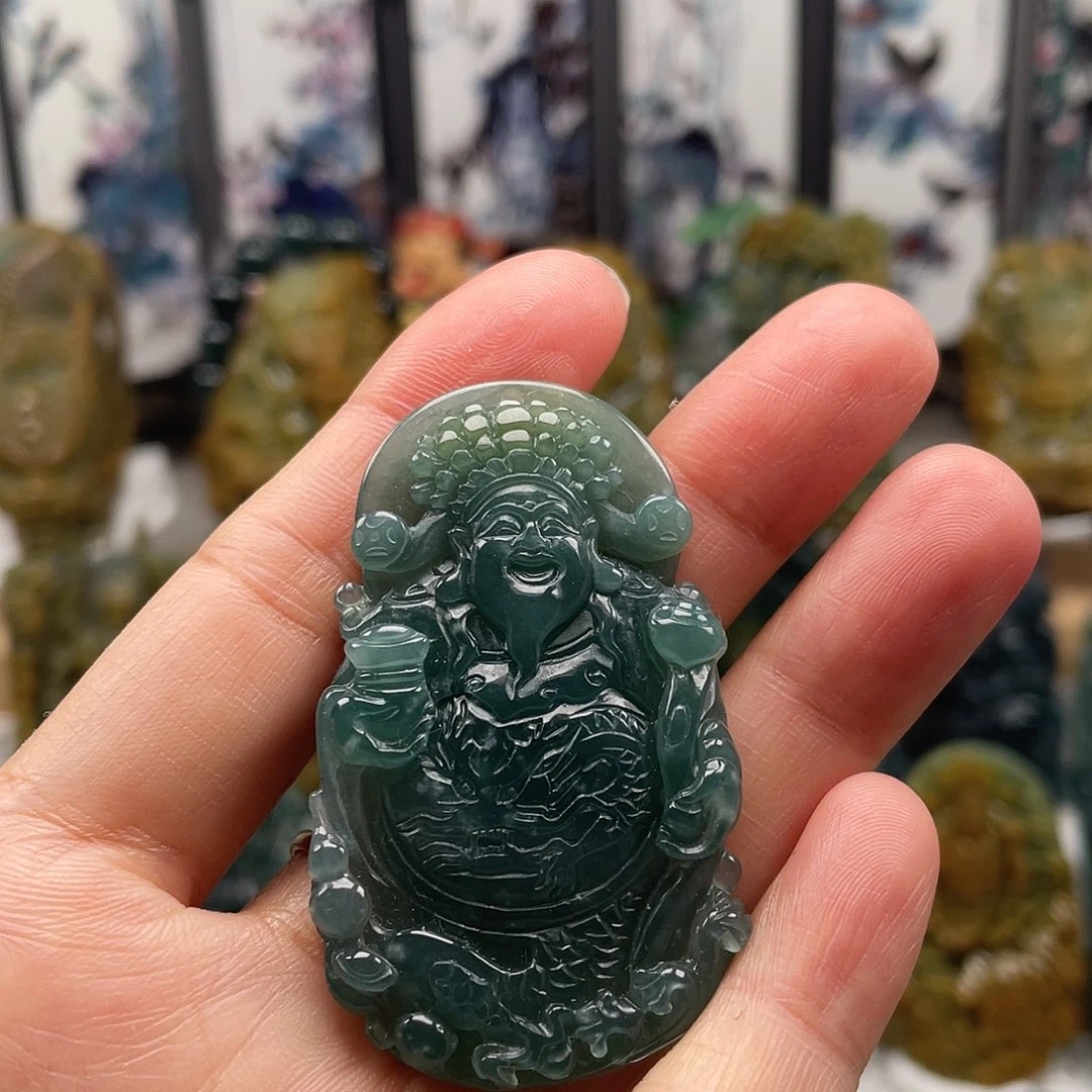 翡翠未镶嵌颈饰天然翡翠a货财神