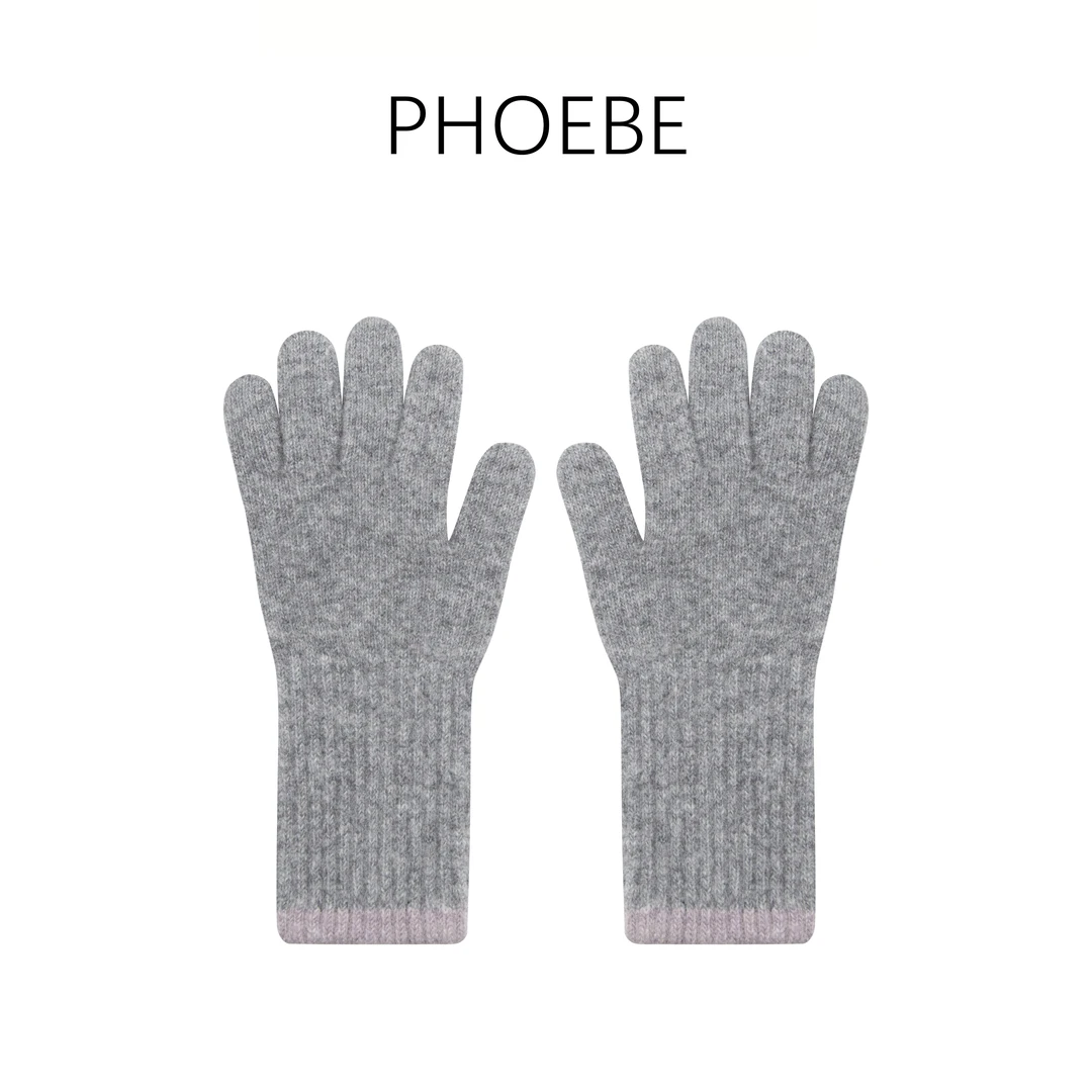 韩【拼色手套】PHOEBE叶姐 冬季搭配灰色系暖暖手套HF5120203F