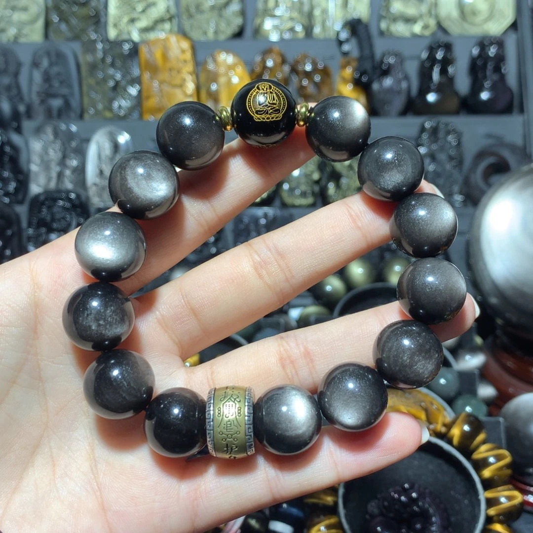 未镶嵌黑曜岩手链起**重