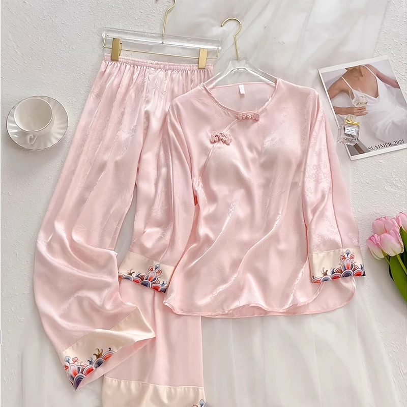 冰丝睡衣女春夏款新中式国风长袖100%高级感家居服套装2025新款夏