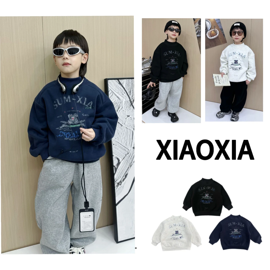 现货XXJ 2358【三色徽章】舒棉绒卫衣 冬季韩版潮酷儿童